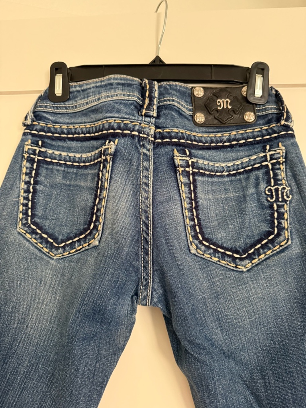 Miss Me Distressed Blue Skinny Jeans with Contrast Stitching